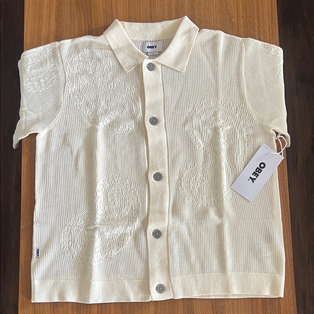 Obey Cream Short-Sleeve Knit Button-Down Shirt